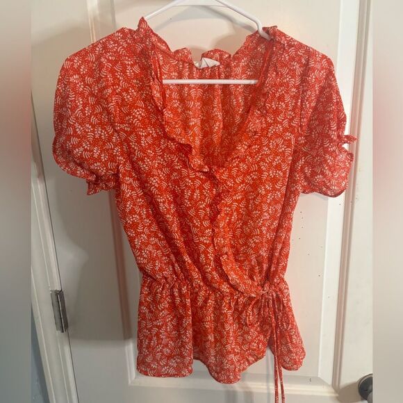 Sienna Sky Red Floral wrap peplum Blouse size m EUC - Picture 1 of 3